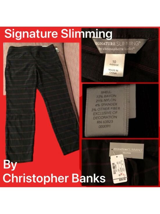 Christopher & Banks Pants - Signature Slimming Pants (10) Black w' red stripe